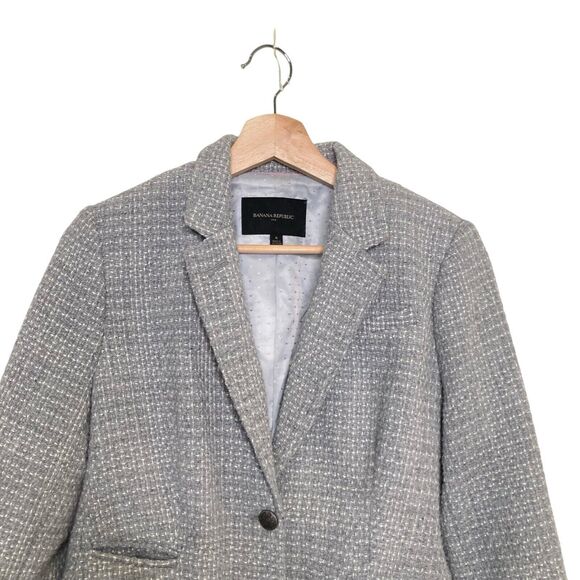 Banana Republic GEO Tweed Academy Blazer Gray White Lined Size 6 Wool Blend - Picture 5 of 15